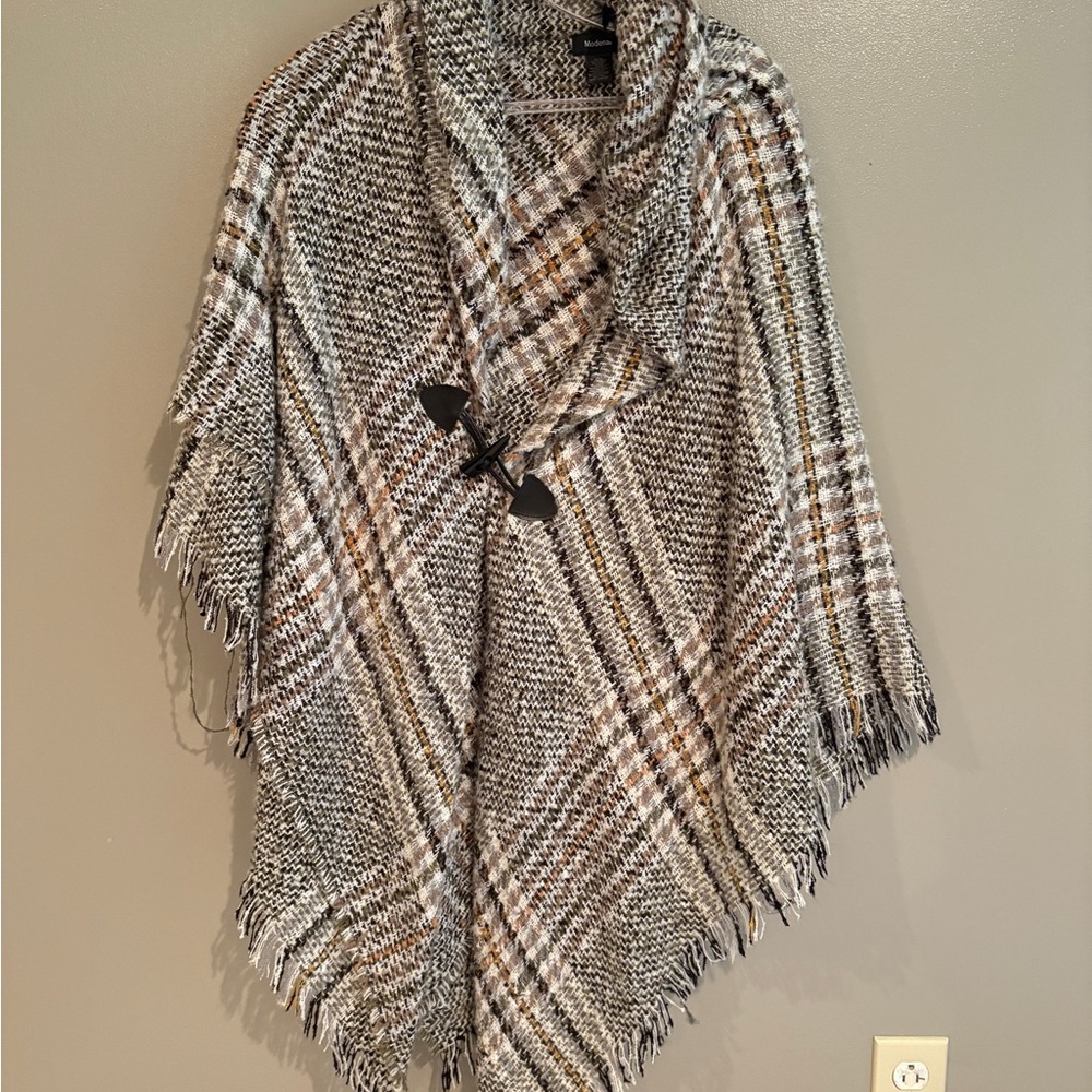 Plaid Poncho with Toggle Closure